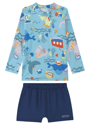 Marlan - Conjunto Camiseta e Sunga Bebê Proteção Uv Azul - MARLAN