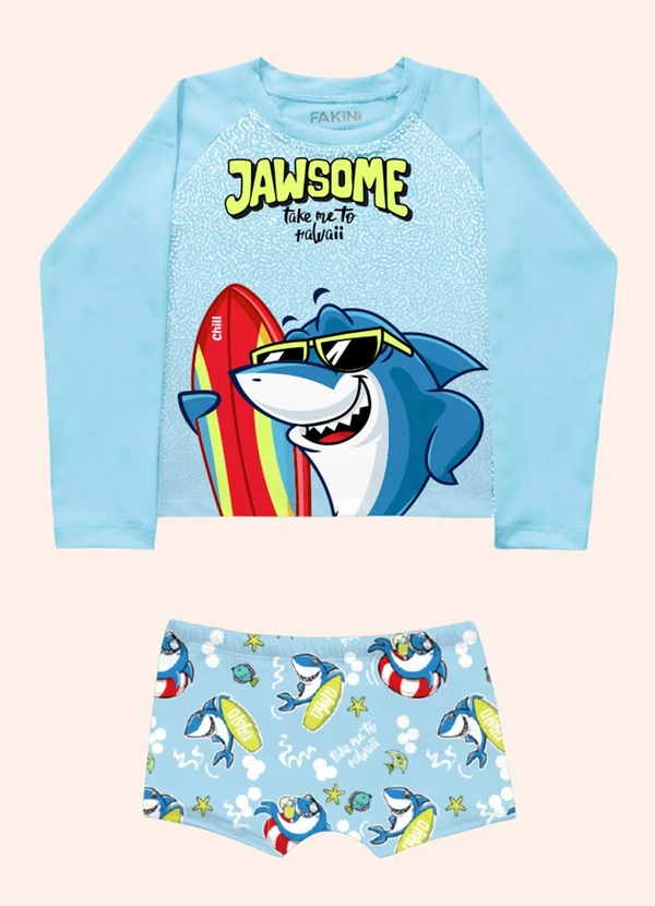 Fakini Kids - Conjunto Camiseta e Sunga Boxer Moda Praia Azul