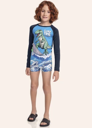 Fakini Kids - Conjunto Camiseta e Sunga Boxer Moda Praia Azul - FAKINI KIDS