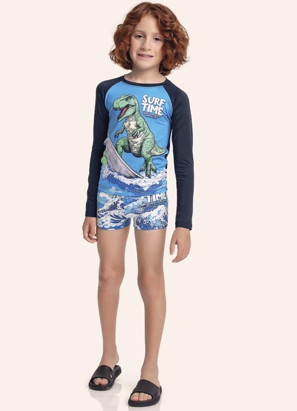 Fakini Kids - Conjunto Camiseta e Sunga Boxer Moda Praia Azul