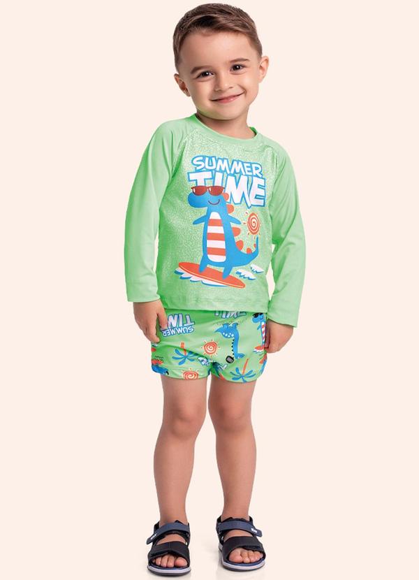 Fakini Kids - Conjunto Camiseta e Sunga Boxer Moda Praia Verde