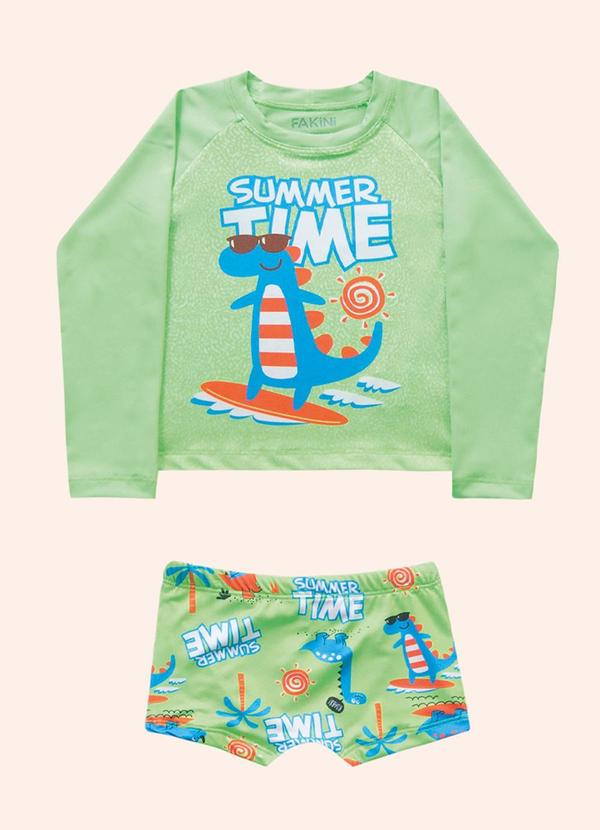 Fakini Kids - Conjunto Camiseta e Sunga Boxer Moda Praia Verde 3