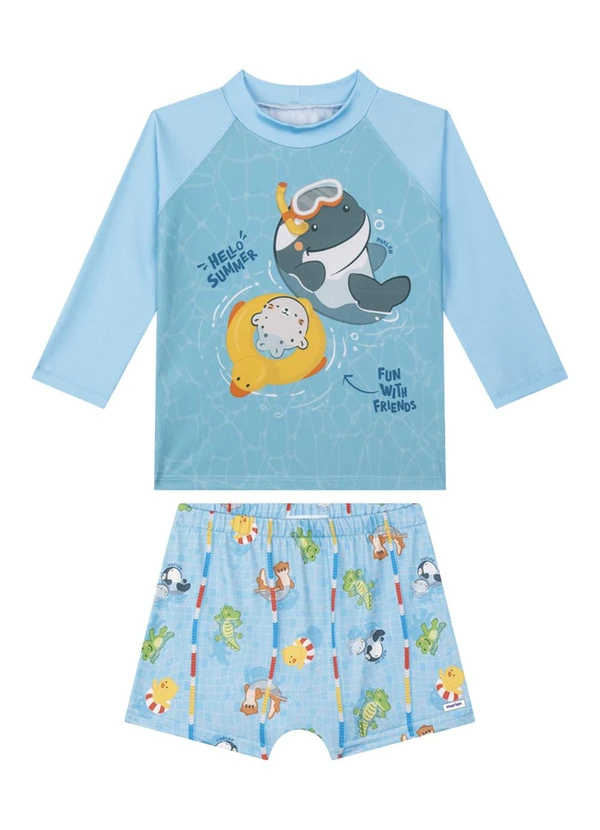 Marlan - Conjunto Camiseta Manga Longa e Sunga Azul