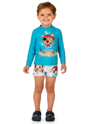Marlan - Conjunto Camiseta Manga Longa e Sunga Menino Azul - MARLAN