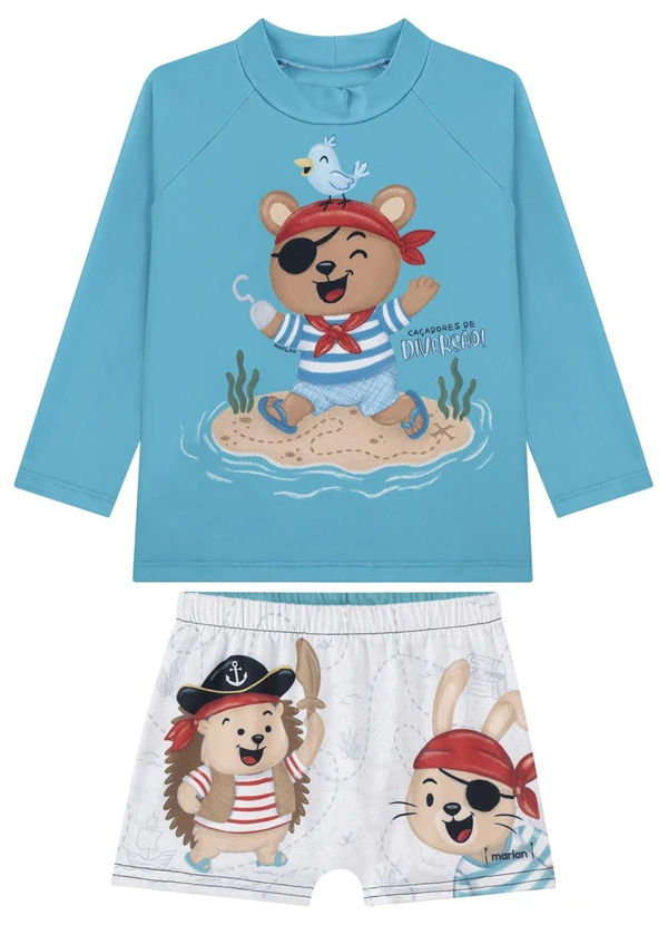 Marlan - Conjunto Camiseta Manga Longa e Sunga Menino Azul