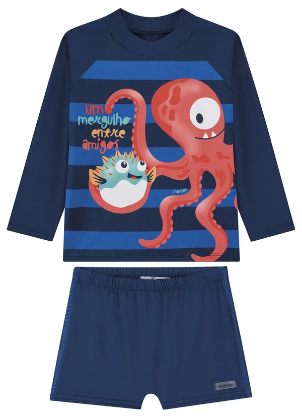 Marlan - Conjunto Camiseta Manga Longa e Sunga Menino Azul