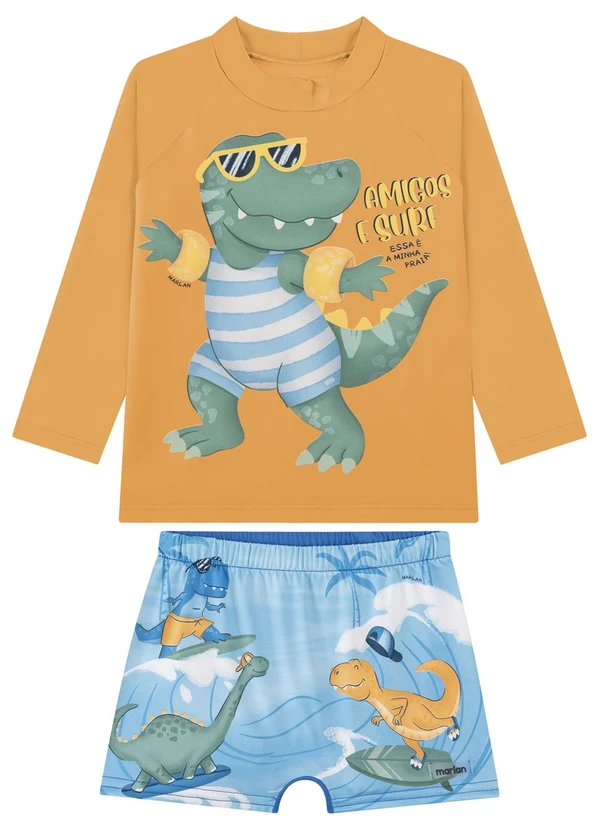 Marlan - Conjunto Camiseta Manga Longa e Sunga Menino Laran