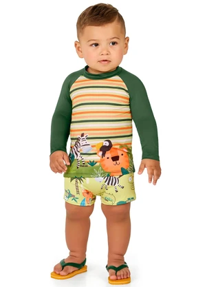 Marlan - Conjunto Camiseta Manga Longa e Sunga Menino Verde - MARLAN