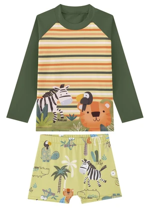 Marlan - Conjunto Camiseta Manga Longa e Sunga Menino Verde - MARLAN