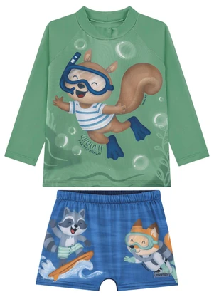 Marlan - Conjunto Camiseta Manga Longa e Sunga Menino Verde - MARLAN
