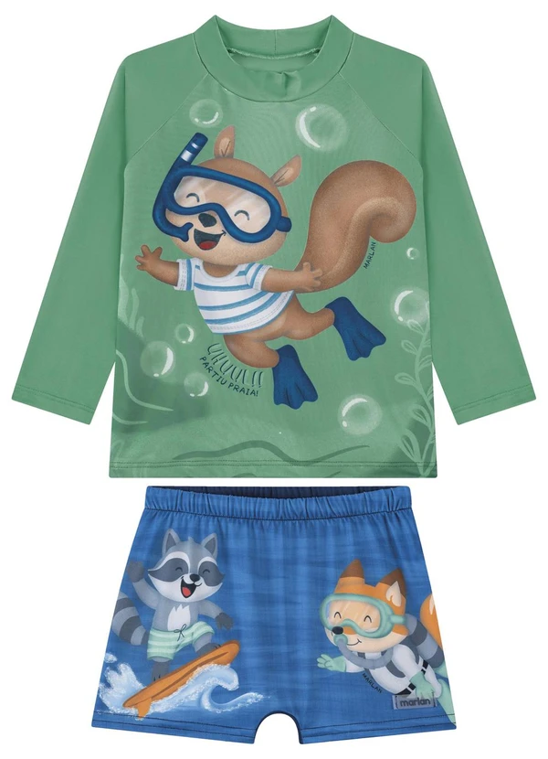 Marlan - Conjunto Camiseta Manga Longa e Sunga Menino Verde