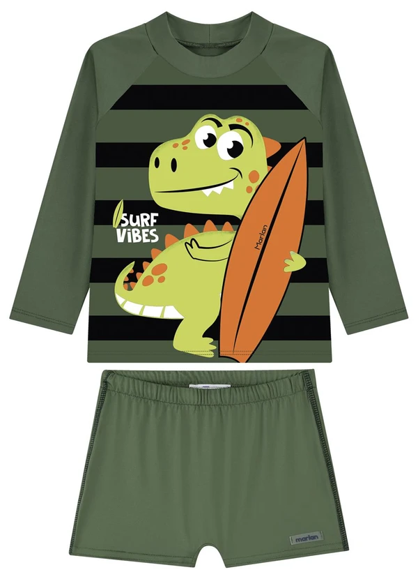 Marlan - Conjunto Camiseta Manga Longa e Sunga Menino Verde