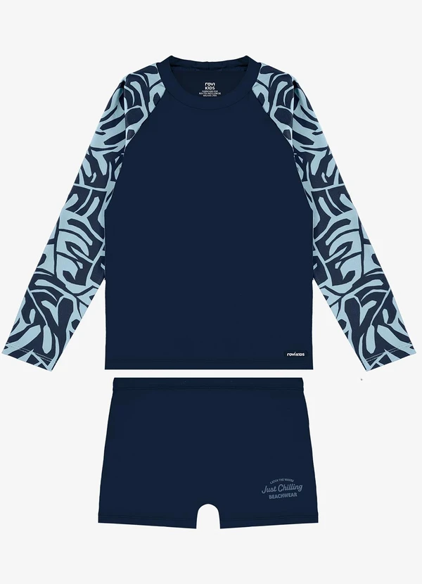 Rovi Kids - Conjunto Camiseta Manga Longa e Sunga Uv Azul