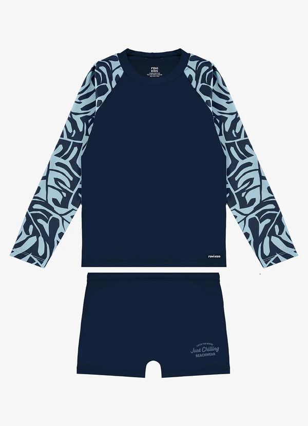Rovi Kids - Conjunto Camiseta Manga Longa e Sunga Uv Azul