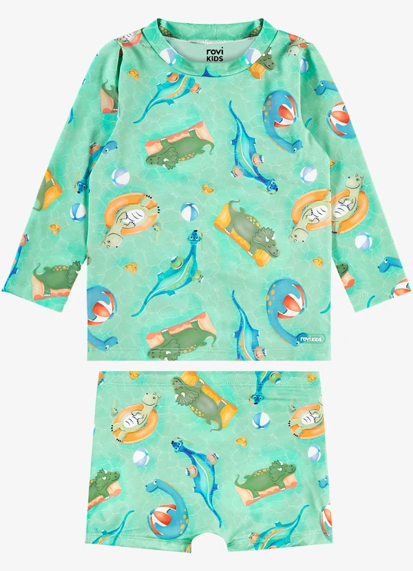 Rovi Kids - Conjunto Camiseta Manga Longa e Sunga Uv Verde