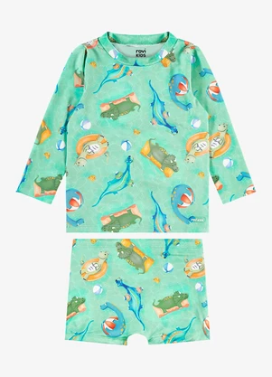 Rovi Kids - Conjunto Camiseta Manga Longa e Sunga Uv Verde - ROVI KIDS