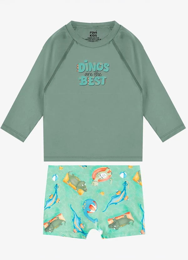 Rovi Kids - Conjunto Camiseta Manga Longa e Sunga Uv Verde