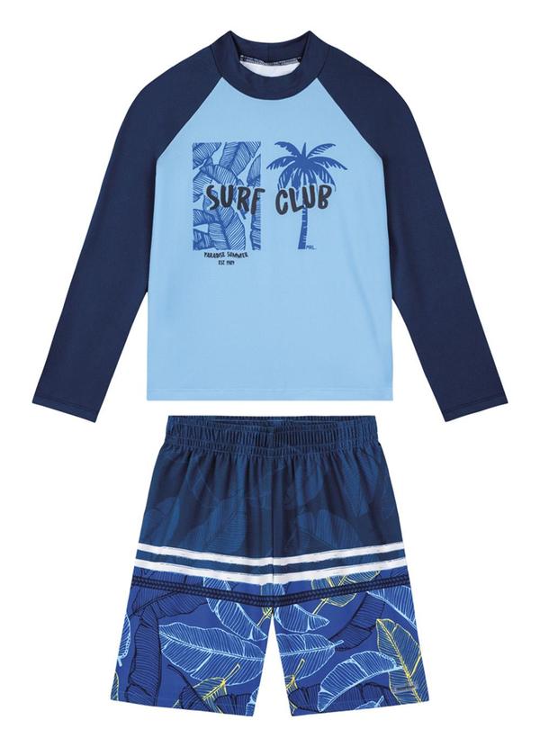 Marlan - Conjunto Camiseta Manga Longa Uv e Bermuda Azul