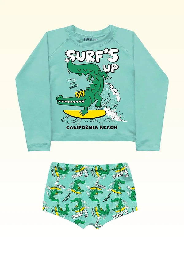 Fakini Kids - Conjunto Camiseta/Sunga Moda Praia Azul
