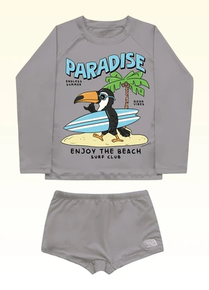Fakini Kids - Conjunto Camiseta/Sunga Moda Praia Bege - FAKINI KIDS