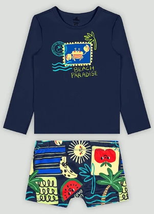 Up Baby - Conjunto com Camiseta e Sunga Boxer Azul - UP BABY