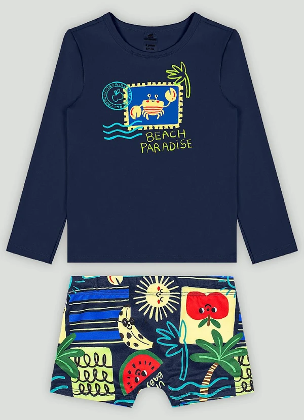 Up Baby - Conjunto com Camiseta e Sunga Boxer Azul