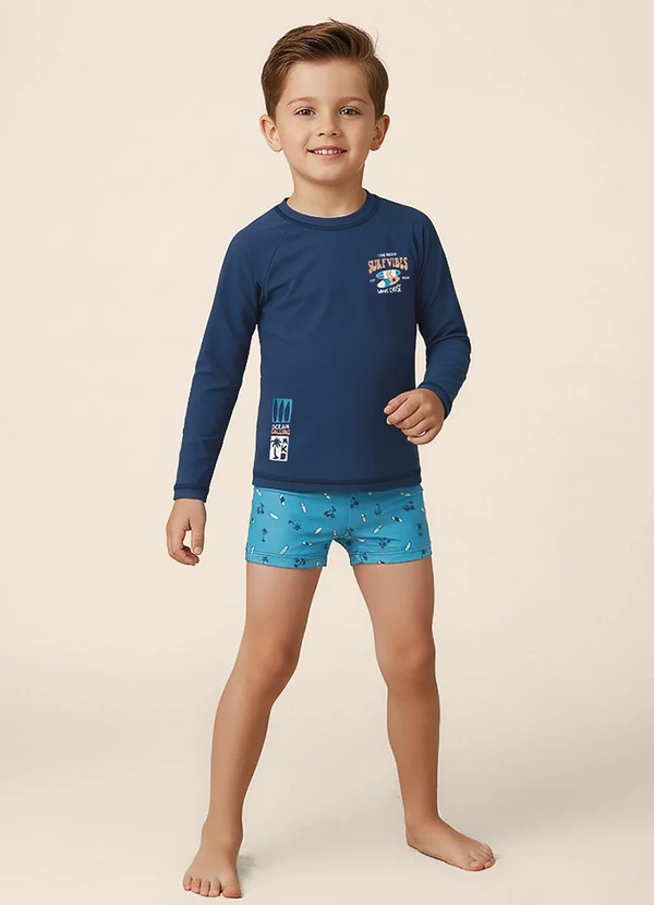 Malwee Kids - Conjunto Infantil Surf Vibes Uv50+ Azul Escuro