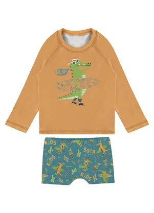 Malwee Kids - Conjunto Laranja Jacaré Surfista Malha Uv Menino - MALWEE KIDS