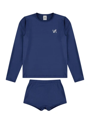 Vida Costeira - Conjunto Manga Longa Uv 50+ Bordadinho Azul - VIDA COSTEIRA