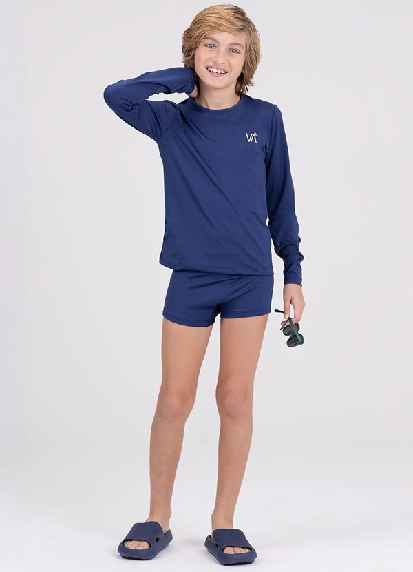 Vida Costeira - Conjunto Manga Longa Uv 50+ Bordadinho Azul