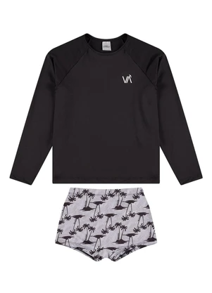 Vida Costeira - Conjunto Infantil Manga Longa Uv 50+ Coqueiros Preto - VIDA COSTEIRA