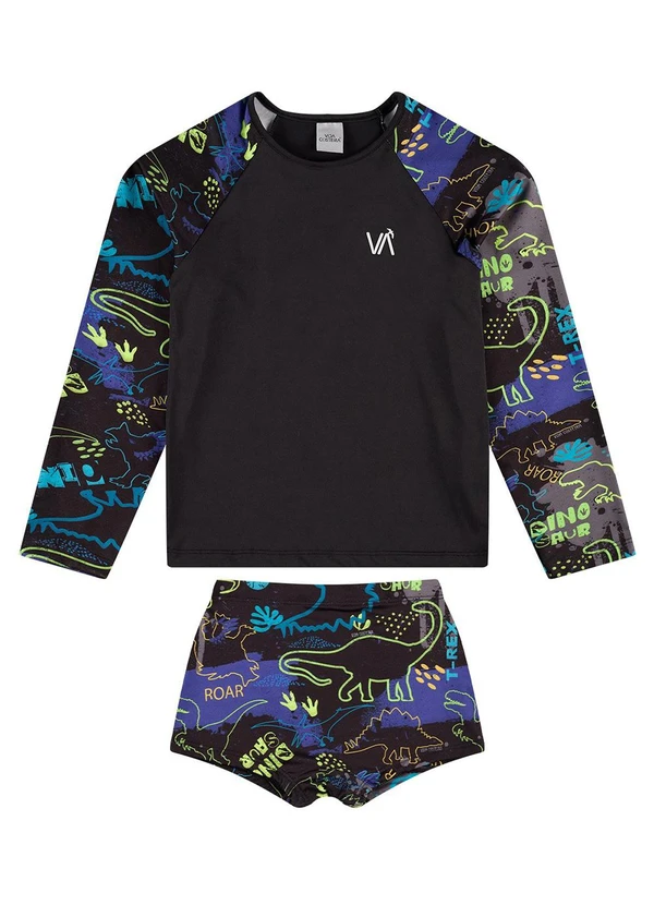 Vida Costeira - Conjunto Manga Longa Uv 50+ Dinos Amarelo 2