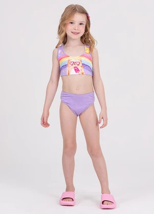 Vida Costeira - Conjunto Infantil Cropped Uv 50+ Ursinho Lilás - VIDA COSTEIRA