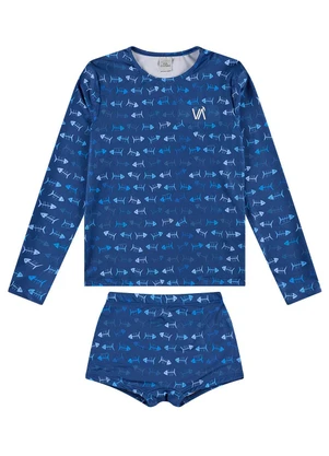 Vida Costeira - Conjunto Manga Longa Uv 50+ Skeleton Azul - VIDA COSTEIRA