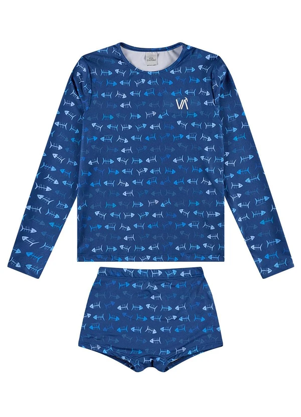 Vida Costeira - Conjunto Manga Longa Uv 50+ Skeleton Azul 2