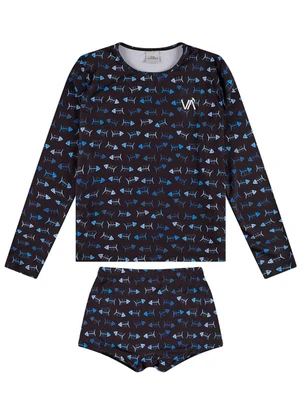 Vida Costeira - Conjunto Manga Longa Uv 50+ Skeleton Preto - VIDA COSTEIRA