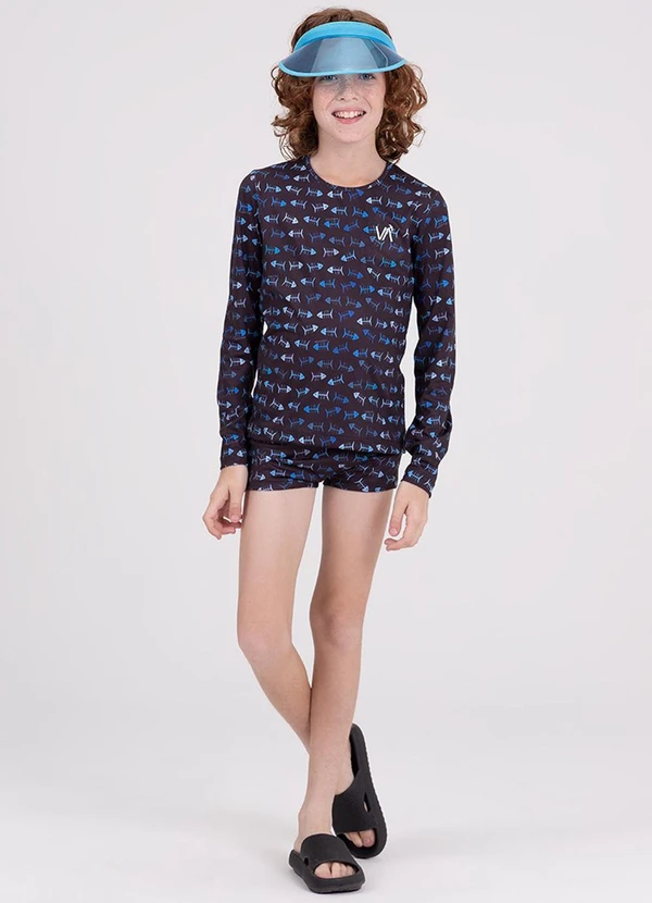 Vida Costeira - Conjunto Manga Longa Uv 50+ Skeleton Preto