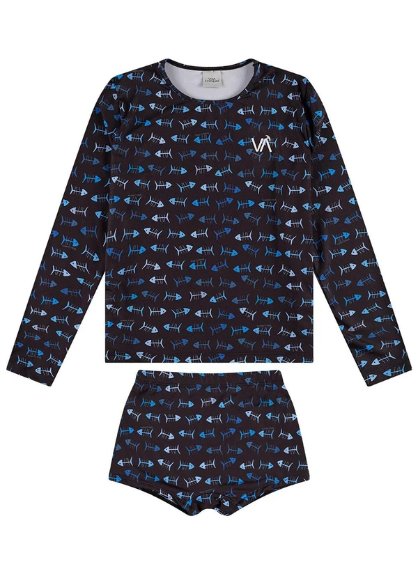 Vida Costeira - Conjunto Manga Longa Uv 50+ Skeleton Preto 2