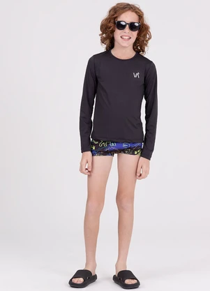 Vida Costeira - Conjunto Infantil Manga Longa Uv 50+ Liso Preto - VIDA COSTEIRA