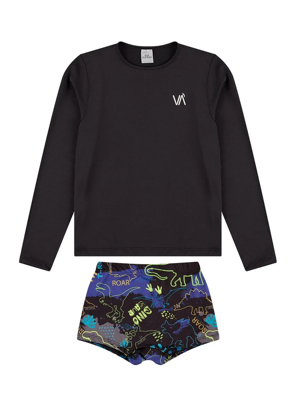 Vida Costeira - Conjunto Infantil Manga Longa Uv 50+ Liso Preto 2