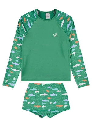 Vida Costeira - Conjunto Manga Longa Uv 50+ Tubarão Verde - VIDA COSTEIRA