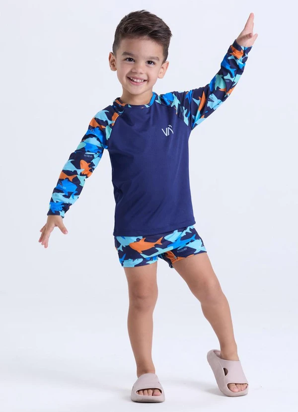 Vida Costeira - Conjunto Moda Praia Uv50+  Azul Escuro