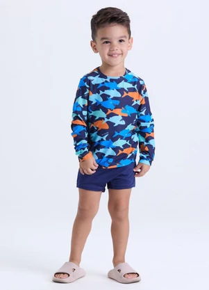 Vida Costeira - Conjunto Moda Praia Uv50+ Infantil  Azul Escuro - VIDA COSTEIRA