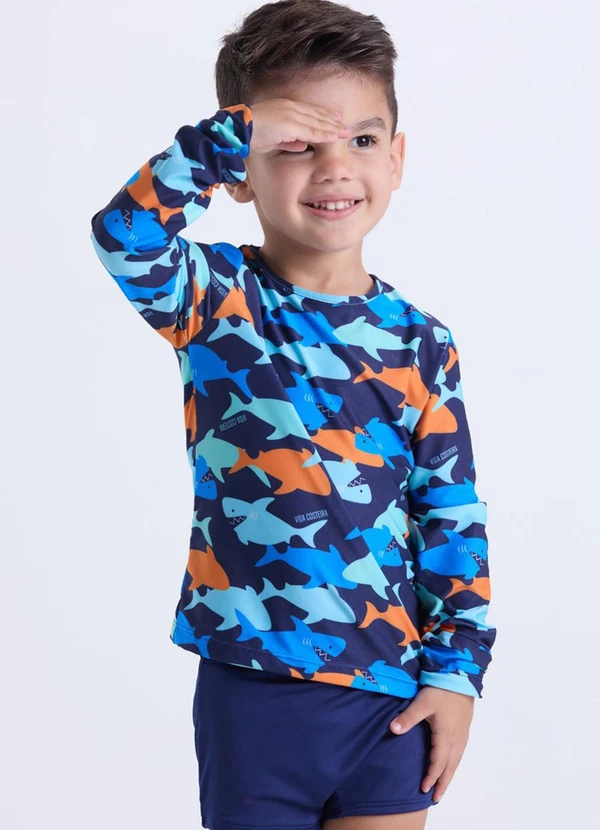 Vida Costeira - Conjunto Moda Praia Uv50+ Infantil  Azul Escuro 2