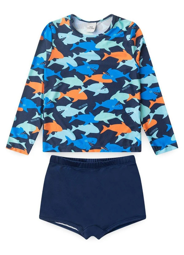 Vida Costeira - Conjunto Moda Praia Uv50+ Infantil  Azul Escuro 3