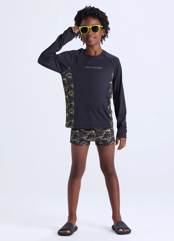 Vida Costeira - Conjunto Moda Praia Uv50+ Masculino  Preto