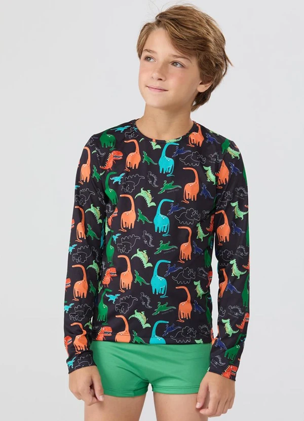 Vida Costeira - Conjunto Praia Uv50+ Dino Fun Preto