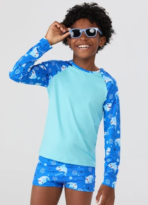 Vida Costeira - Conjunto Praia Uv50+ Tubarão Raglan Azul - VIDA COSTEIRA