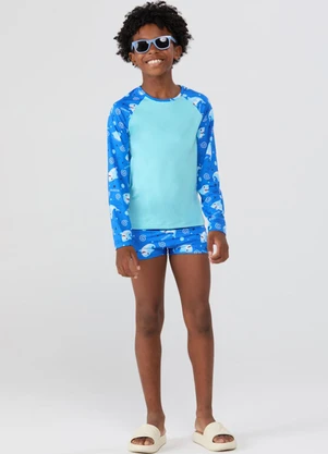 Vida Costeira - Conjunto Praia Uv50+ Tubarão Raglan Azul - VIDA COSTEIRA