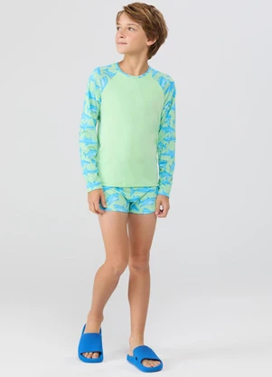 Vida Costeira - Conjunto Praia Uv50+ Tubarão Raglan Verde - VIDA COSTEIRA